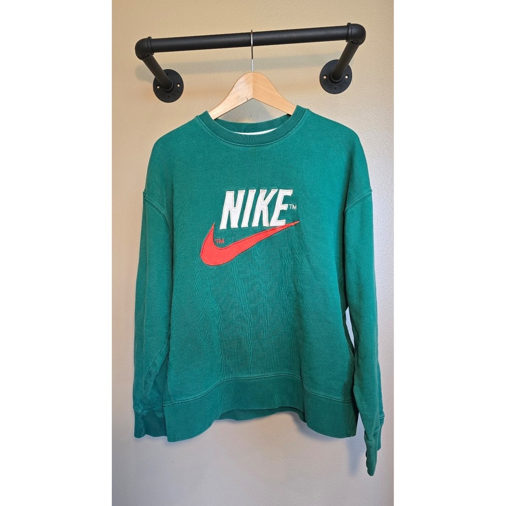 Nike spell out green crewneck pullover sweater size large